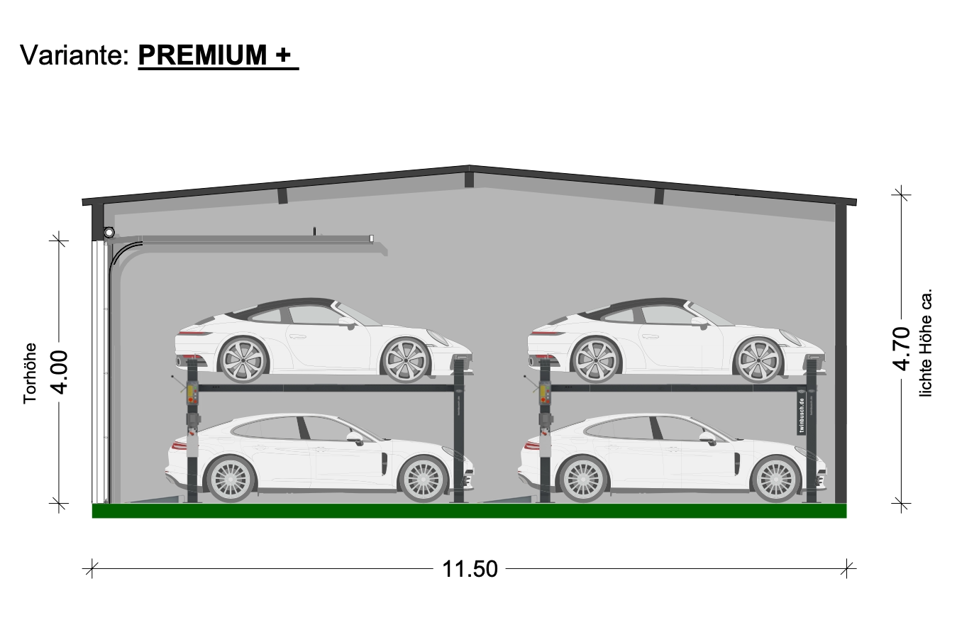 Variante PREMIUM+ – bis zu 4 Fahrzeuge auf 11,50 m Breite